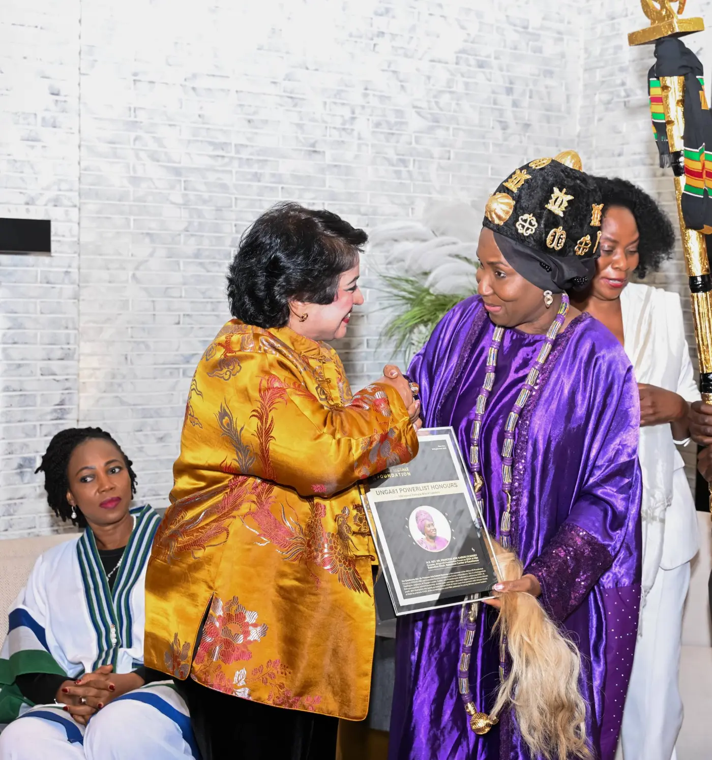 H.E. Rev. Dr. Princess A.K. Ocansey receives the UNGA81 Powerlist Honour at the Justina Mutale Foundation reception